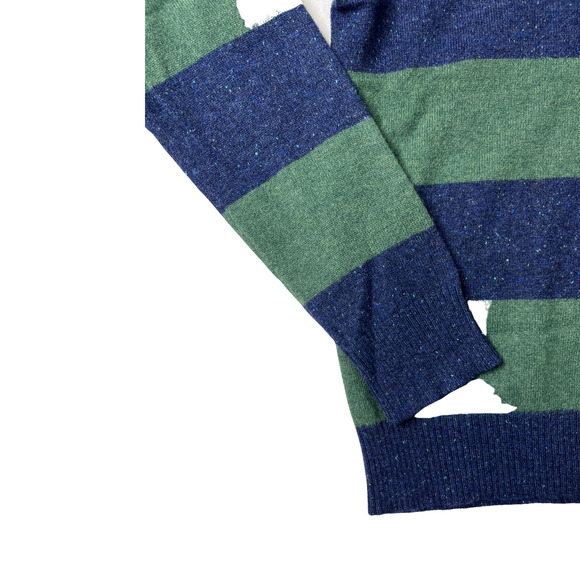 1-39 QI CASHMERE Men's Sweater Zip-Henley Blue/Green Striped Medium - Picture 6 of 16